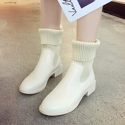 b Cresfimix/Botas De Mujer; женские модные сапоги до колена с круглым носком из искусственной кожи бежевого цвета; женские повседневные сапоги черного цвета; сезон осень-зима; B7094 - Цвет: b