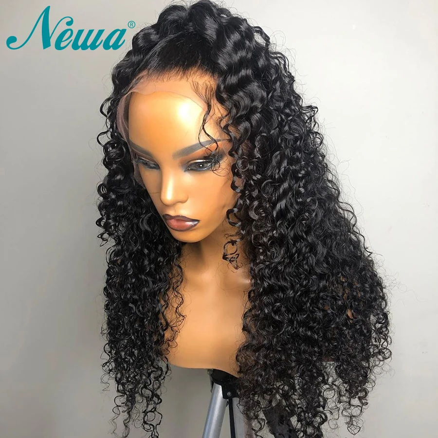 Newa Hair 360 парик их натуральных волос с волосами младенца бразильские кудрявые волосы фронта шнурка предварительно сорвал отбеленные узлы парик из натуральных волос