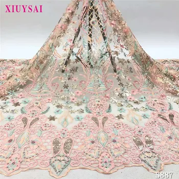 

Nigerian Lace Fabric 2020 High Quality Lace Beaded Lace Fabric Wedding dusty pink African With Beads Nigerian French Lace Fabric