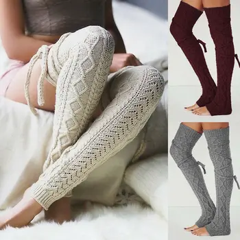 

Fashion Women Winter Crochet Knitted Stockings Leg Warmers Boot Thigh High Socks Fancy Ladies Girls Fashion Thicken Stockings