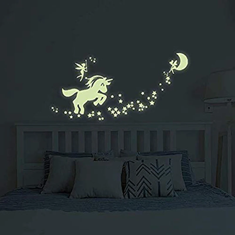 

Unicorn Wall Decals Glow in The Dark Unicorn Stars Fairytale Fairy Wall Stickers for DIY Kids Girls Bedroom Home Nursery Room