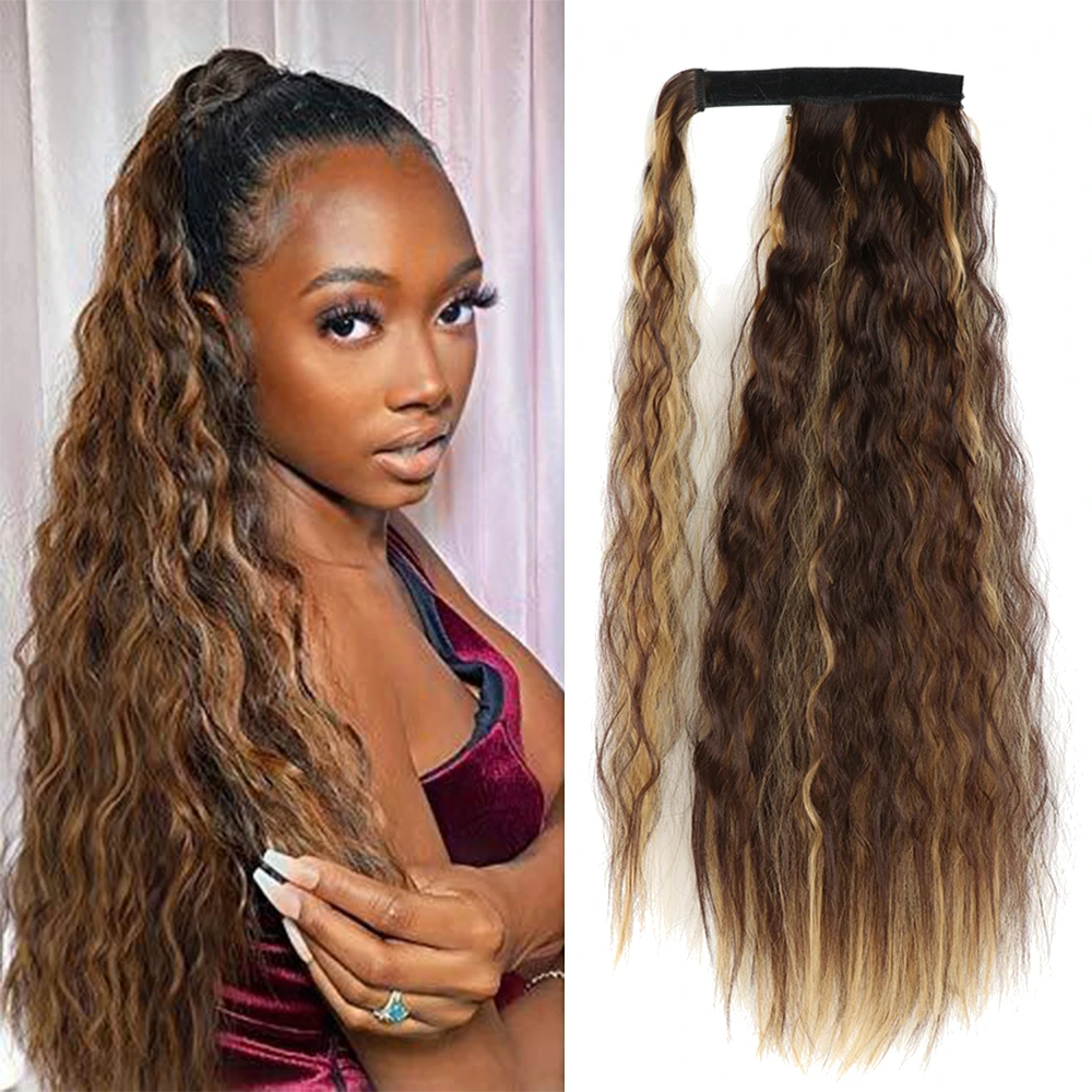 Mydiva Long Corn Wavy Ponytail Synthetic Hairpiece Wrap On Clip Hair  Extensions Ombre Brown Pony Tail Blonde Fack Hair - Synthetic Ponytails(for  White) - AliExpress
