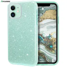 Funda de teléfono con purpurina para iPhone 11 Pro Max 12 X XR XS 8 Plus 7 SE 2020 iPhone11 ostentosa funda híbrida brillante de lujo verde menta
