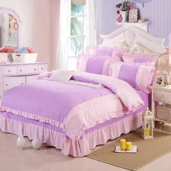 

4Pcs/Set Jing Yi Korean Princess Duvet Cover+Flat Sheet+Pillowcase Queen Full King bed