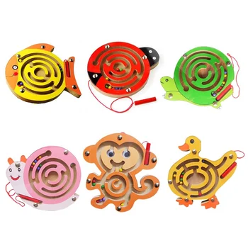 

1Pc Cute Animal Cartoon Toy Brain Teaser Intellectual Jigsaw Board Wooden Magnetic Track Maze Toy Kids Educational Puzzle Game