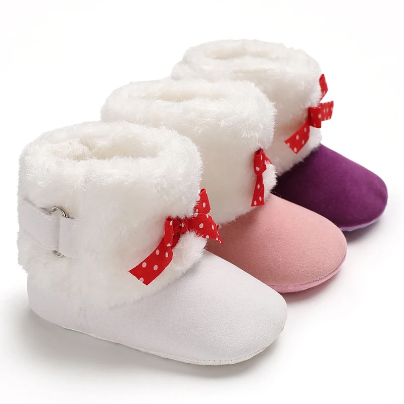 Adorable Infant Toddler Baby Girls Snow Boots Winter Soft Sole Crib Shoes Bowknot Booties Infant Newborn Party Shoes 0-18M
