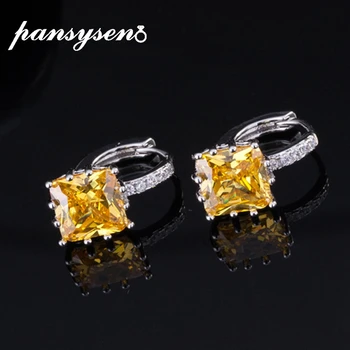 

PANSYSEN Real Silver 925 Jewelry Clip Earrings For Women Square Purple Pink Red Blue Topaz Gemstone Earrings Party Wedding Gift