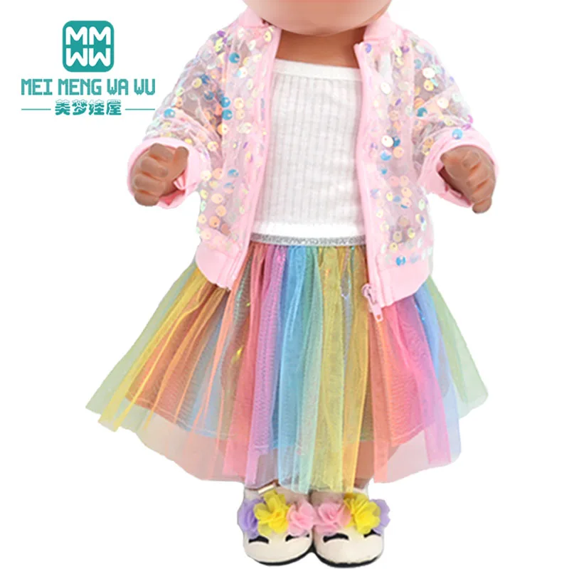 Baby clothes for doll fit 43 cm new born doll accessories Fashion sequined jackets and dresses Christmas gifts for kids 2