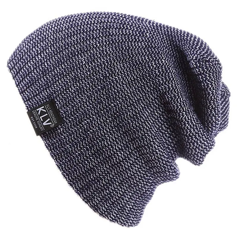 Navy New Striped Loose Knitted Beanie Hats Fashion Acrylic Winter Outdoor Warm Bonnet Soft Cap Men Women Hip Hop Skiing Skullies - Цвет: Navy