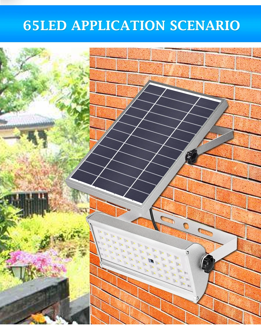65 Leds  Solar Lights 1500lm Two Working Mode With Remote Control Motion Sensor Light Outdoor Garden Waterproof Lamp Lighting
