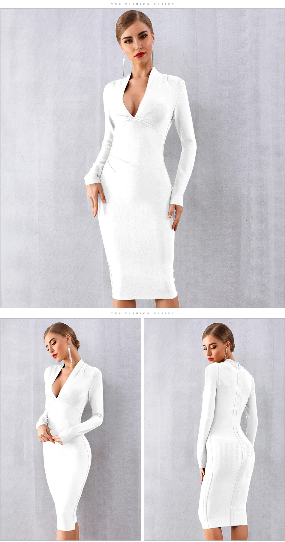 Женское вечернее бандажное платье ADYCE, белое облегающее платье средней длины с глубоким V-образным вырезом, с длинными рукавами, в стиле звезд, для клуба и вечеринки, для зима
