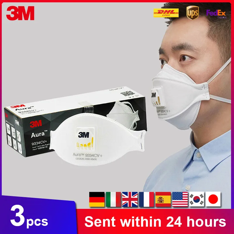 

3M Mask 9334CV+ 3pcs KN95 Dust Mouth Masks Particulate Respirator Protective PM2.5 Filter Dust-proof Anti-fog Safety Face Mask