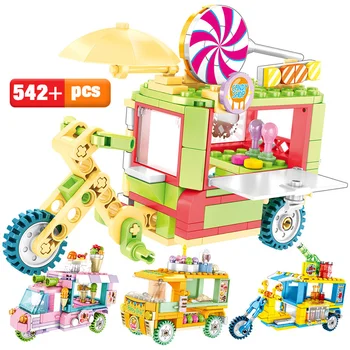 

City Street Scene Creative Building Blocks Friends Ice Cream Car Truck Snack Stall Figures Bricks Toys for Children