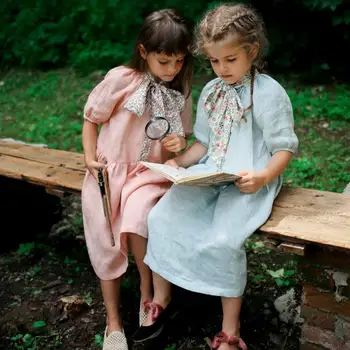 

Girl Dress 2020 Summer New Korean Children Floral Bow Neck Cotton Short Sleeve Princess Dress RS002