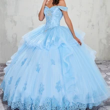 С открытыми плечами милые девушки 16 Бальные платья Элегантный Полный длины на шнуровке расшитое бисером с аппликацтей на Выпускной платья