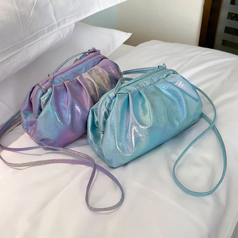 

Fashion Color Women Dumplings Messenger Bags Pleated Cloud Women's Shoulder Bags 2020 New Hobos Female Handbags Lady Clip Clutch
