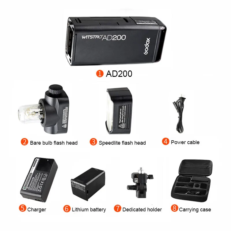 Godox AD200 200Ws 2,4 г ttl Карманный стробоскоп 1/8000 HSS беспроводной монолайт с батареей голые лампы/Speedlite Fresnel Flash Head