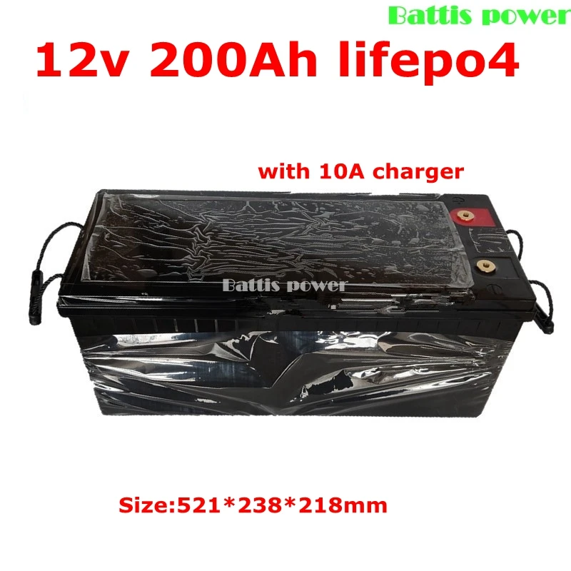 Водонепроницаемый Lifepo4 12V 200AH литиевые BMS 12,8 V для фотоэлектрических солнечной энергии 2400W резервный источник питания сабвуфер RV+ 10А зарядное устройство