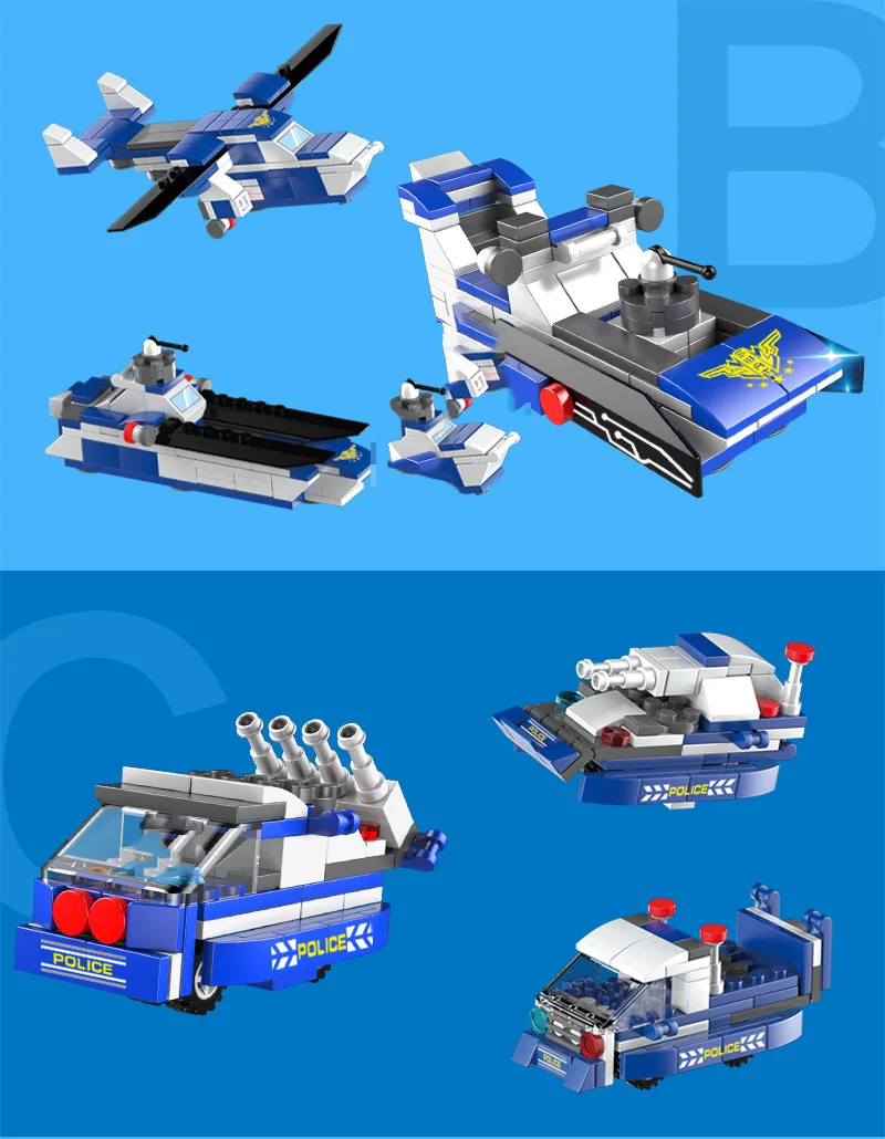 6 IN 1 City Police Building Blocks Compatible With LegoINGlys Vehicle Aircraft Boy Toys Educational Truck Block Model Bricks (8)