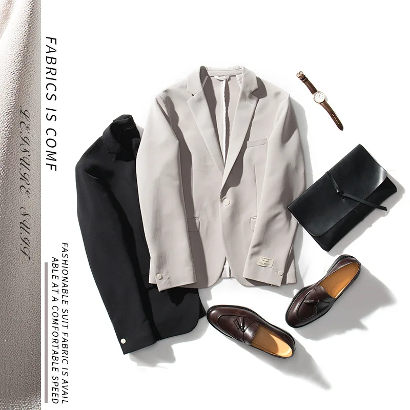 Zogaa 2019 New Japanese Style Slim Suits Men's Slim Narrow Collar Casual Blazers 2 Coloer 6 Size Simple Fashion Male Suits