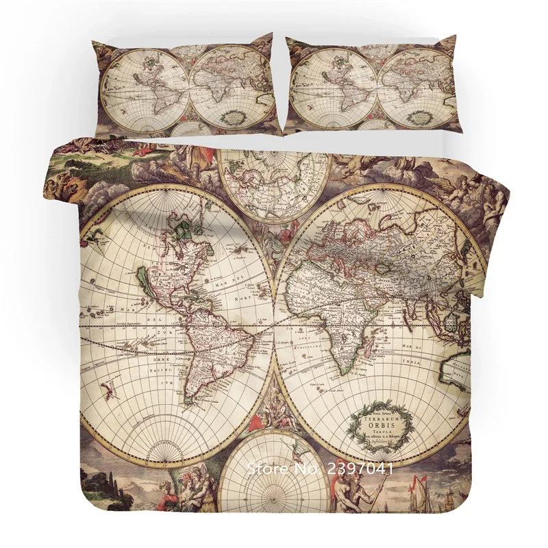 2-3 World Map Printed Bedding Set for Students and Children Quilt Cover Pillowcase Deluxe Double King Queen King-size Bedding