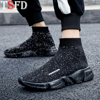 

Sock Sport Shoe Man Thick Bottom Sneakers Comfort Outdoor Men's Running Shoes Slip-on Mens Shoes Sports Shoe New Black Tennis V5
