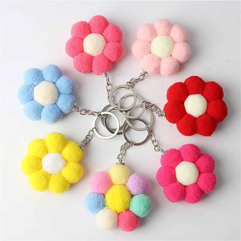 

Mini Plush keychain Sun Flowers Keyring Soft Stuffed Cute Cartoon Flowers Colorful Plush Girl Keyring Hanging Accessories Toy