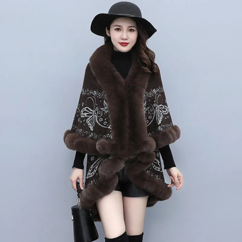 

Женская двухслойная накидка из искусственного меха, трикотажная накидка с принтом, модная шаль, верхняя одежда на осень и зиму, s1754