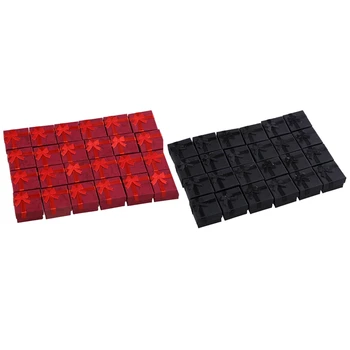 

48pcs Ring Earring Jewelry Display Gift Box Bowknot Square Case - 24 Pcs Red & 24 Pcs Black