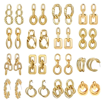 

Punk Plain Gold Color Metal Earrings for Women Irregular Link Chain Geometric Statement Earrings for Women Statement Jewelry