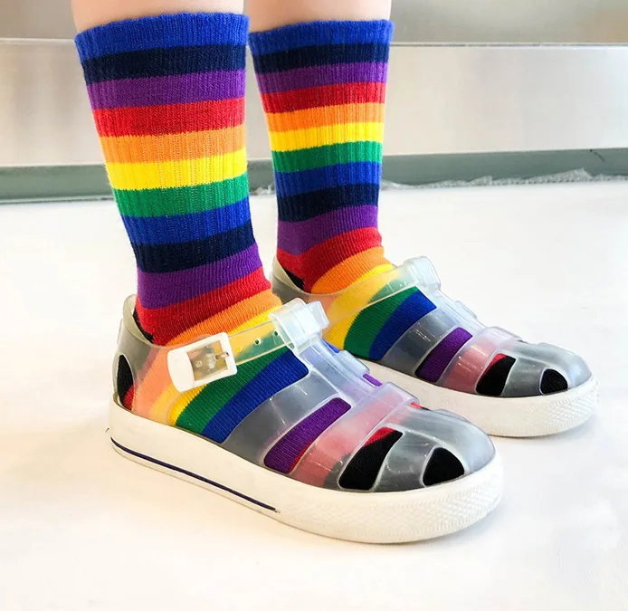 Kids Socks Children's Unisex Cotton Rainbow Socks For Boys Girls Harajuku Toddler Baby Colorful Stripe Knitted Socks 1-8T