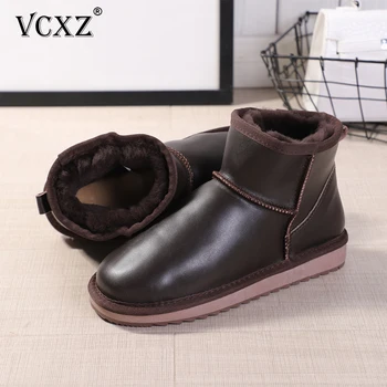 

VCXZ 2020New high quality cowhide Leather girls Boots Shearling Wool Fur Lined Winter women Boots fashion Comfortable Snow Boots