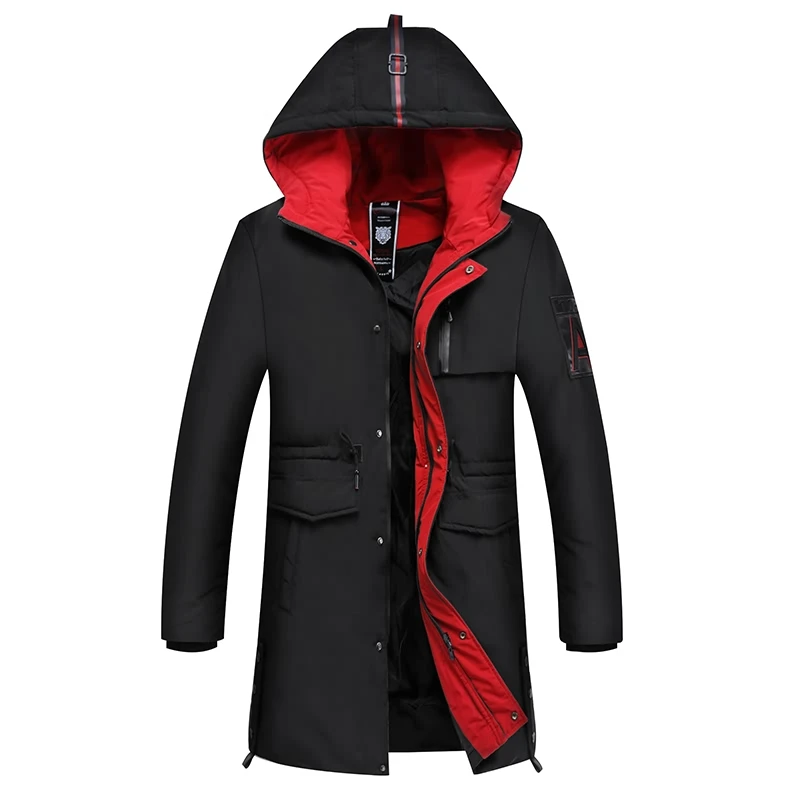 Новая одежда для мужчин s куртки с капюшоном зимние толстые ветрозащитные Пальто Повседневное модное тонкое длинное Мужское пальто DMY9803 - Цвет: Black