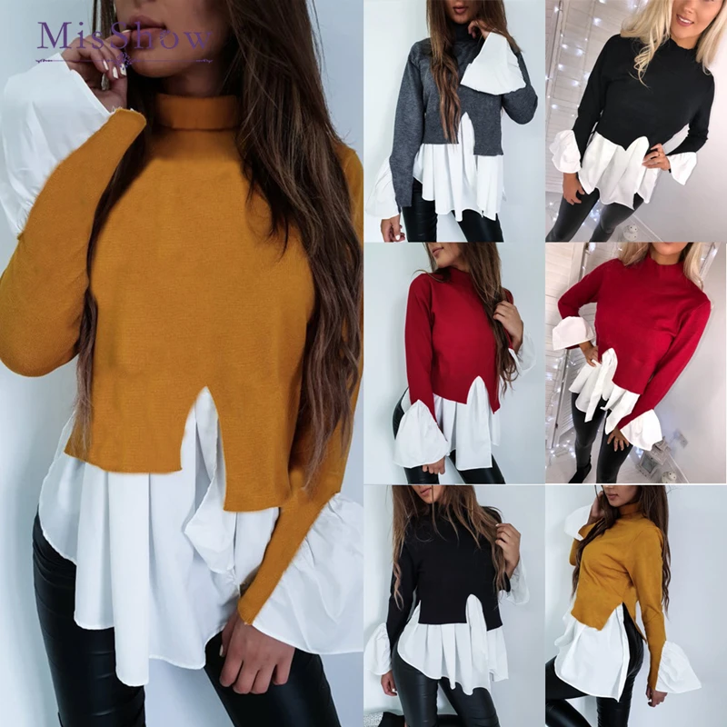 

2019 Casual Fashion Women's Solid Blouses Autumn Tops New Elegant Turndown Collar Long Sleeve Woman Tops and Blouses