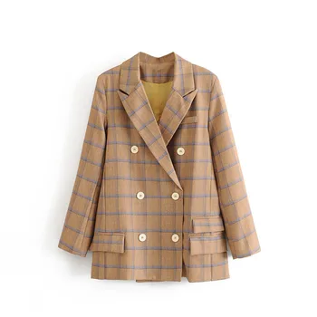 

2020New Fashion Contrast Plaid Blazers Women Spring Autumn Korean Slim Commuter Temperament Wild Quality Elegant Jacket F077