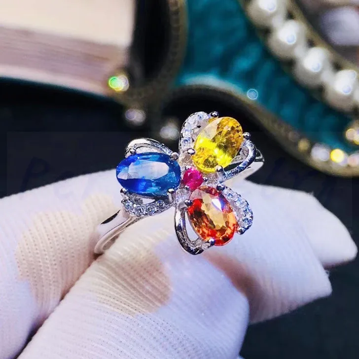 colorful sapphire Кольцо с натуральным сапфировым цветком 0.6ct* 3 шт драгоценный камень натуральный настоящий сапфир Стерлинговое Серебро 925 пробы ювелирные украшения# J19011820 - Цвет камня: colorful sapphire
