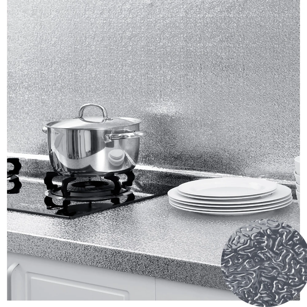 Niviy Oil-Proof Aluminum Foil 40cm X 200cm Wallpaper Waterproof Contact Paper for Kitchen Backsplash Shelf Liner 