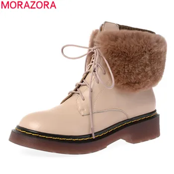 

MORAZORA 2020 winter new arrive fashion snow boots low heel round toe keep warm women boots genuine leather ankle boots women