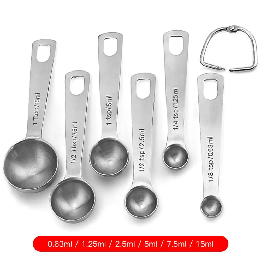 6pcs / set Measuring Spoons Stainless Steel Seasoning Coffee Tea Measuring Spoons with Scale Bakery Tool Kitchen Supplies