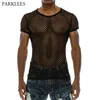 Men's Mesh See-through Fishnet T Shirt 2023 Fashion Sexy Short Sleeve Undershirt Nightclub Wear T-shirt Perform Streetwear Tops 1