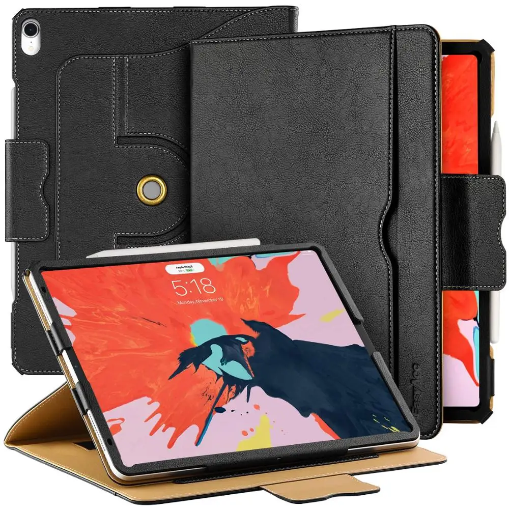

Case For iPad Pro 12.9 2018 360 Degree Rotating/ 100% PU Leather Document Card Slots, with Auto Wake/Sleep, Durable Case Black