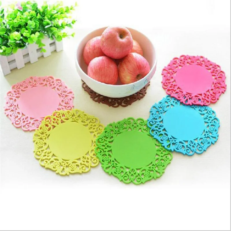 

Lace Flower Hollow Doilies Silicone Coaster Coffee Cup Mats Pad Placemat Kitchen Tools Non-slip Table DecorKitchen Accessories