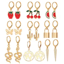 

9Pairs Women Snake Lock Butterfly Cherry Map Earrings Set Jewelry Ear Stud Gift