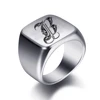 Bagues personnalisées à graver initiale pour hommes, chevalière masculine en acier inoxydable, bijoux vierges, bande, ton argent poli, taille américaine