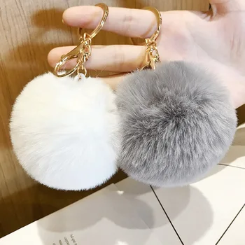 

16 Colors Fluffy Lazy Rabbit Keychains Soft Faux Rex Rabbit Fur Ball Car Keyring Pompom Key Chains Women Bag Pendant Jewelry Diy