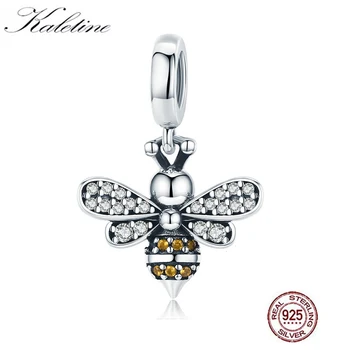

KALETINE 925 Sterling Silver Bee Enamel Charms Crystal Luminous CZ Crystal fit Women Bracelets Silver 925 Jewelry Making