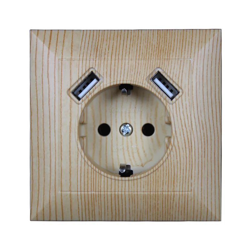 

USB Wall Socket Free shipping Double USB Port 5V 2A Usb enchufes para pared prise high quality usb murale WOOD color V2-01M