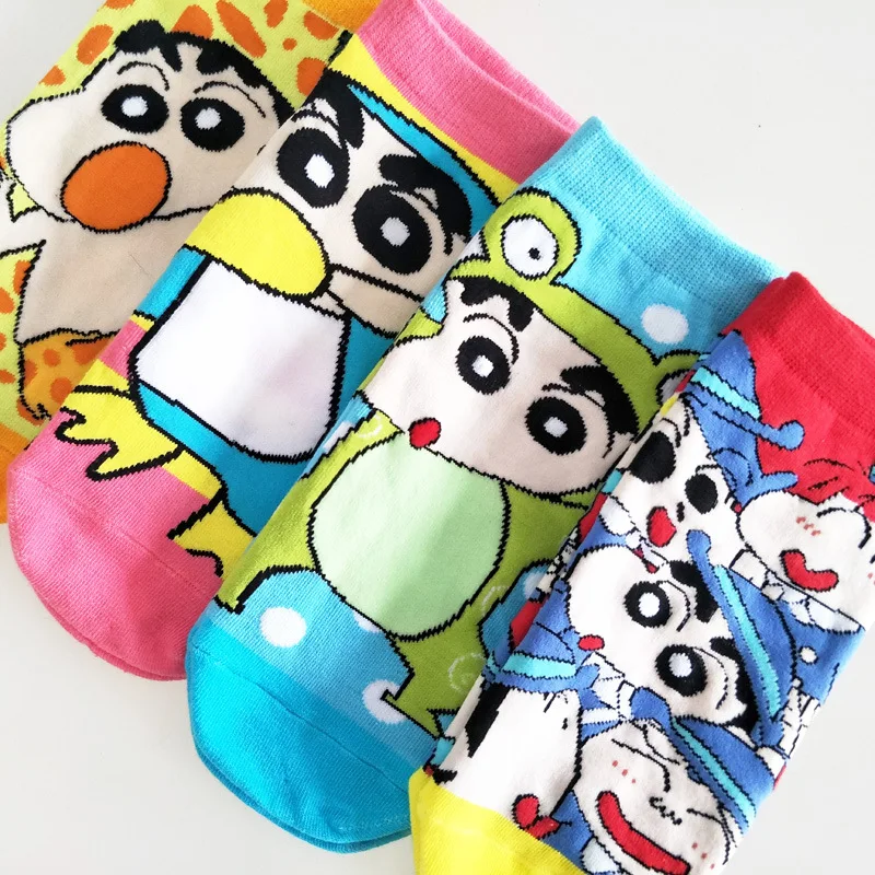 Женские Короткие Носки с рисунком из мультфильма «Crayon Shin Chan», теплые хлопковые Забавные милые Kawaii Happy Skarpetki Harajuku, модные уличные носки