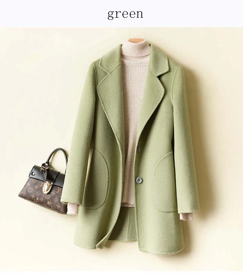 Зима осень женский модный костюм дизайнерское мериносовое шерстяное пальто - Цвет: Армейский зеленый