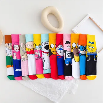 

New Kawaii Cartoon Socks Men Women Cute Anime Spongebob Simpson Sweet In Tube Socks Happy Funny Trend Pink Socks Christmas Gift